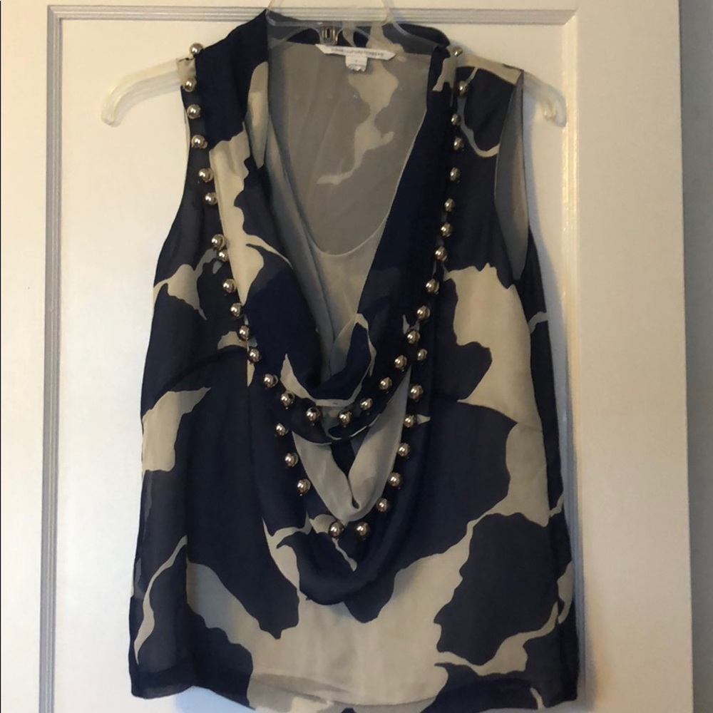 DVF navy and white blouse